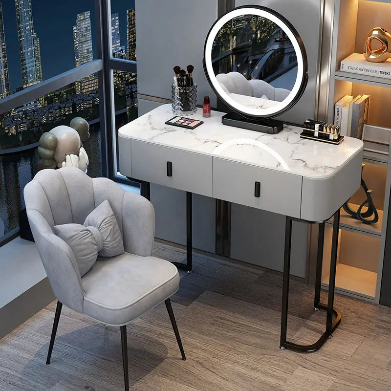 Nordic Modern Minimalist Bedroom Furniture Dresser With LED Mirror Light Luxury Makeup Tables With Drawers Ins vanity desk
