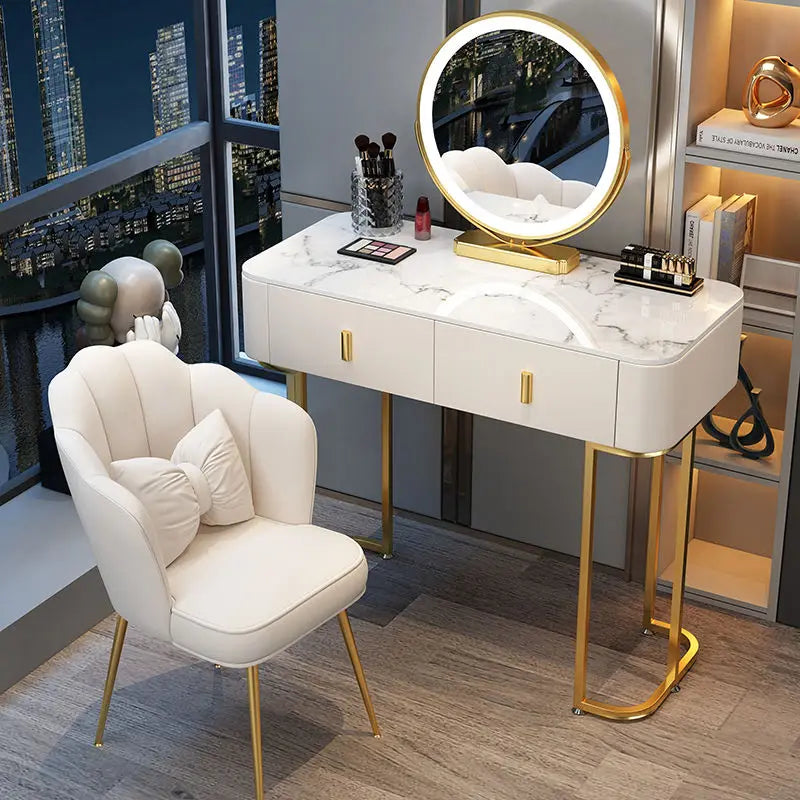Nordic Modern Minimalist Bedroom Furniture Dresser With LED Mirror Light Luxury Makeup Tables With Drawers Ins vanity desk