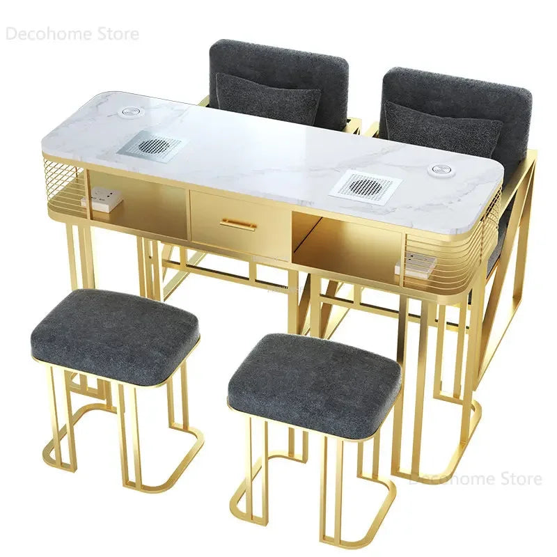 Nordic Beauty Salon Furniture Nail Tables Luxury Commercial Nails Desk with Vacuum Cleaner Minimalist Houshoeld Manicure Table D