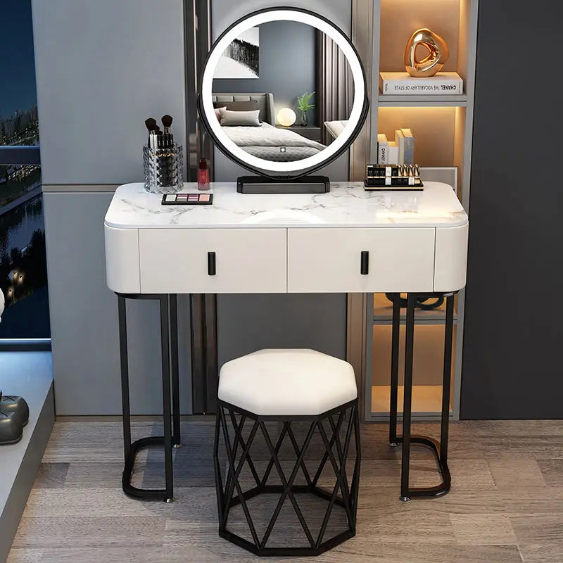 Nordic Modern Minimalist Bedroom Furniture Dresser With LED Mirror Light Luxury Makeup Tables With Drawers Ins vanity desk
