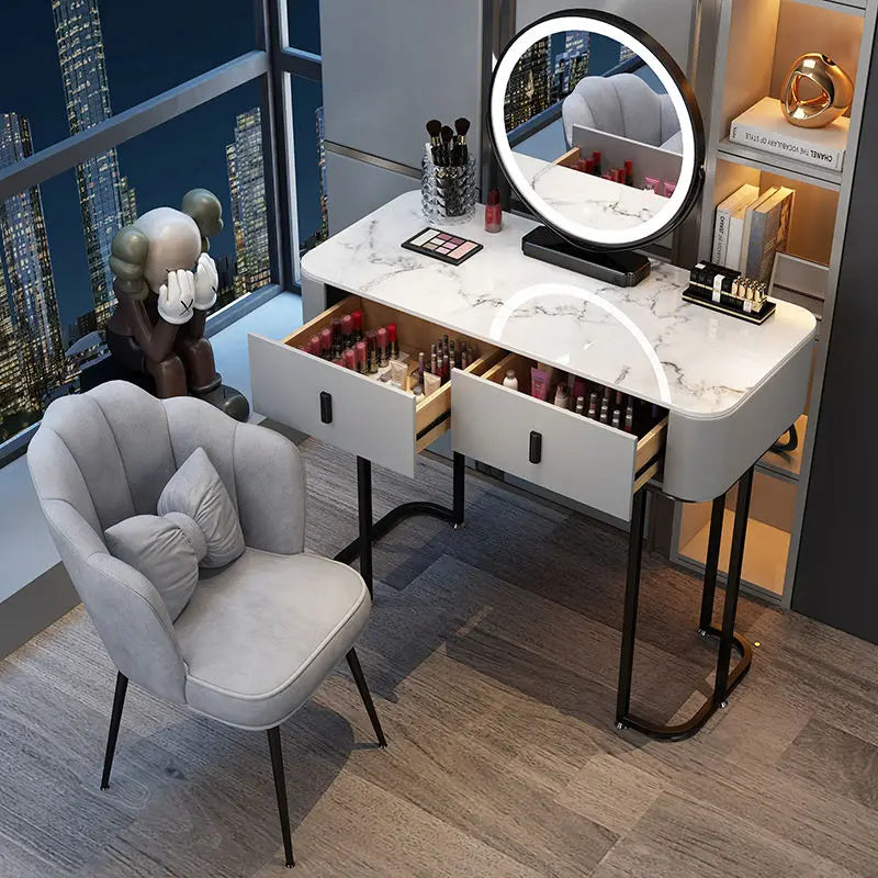 Nordic Modern Minimalist Bedroom Furniture Dresser With LED Mirror Light Luxury Makeup Tables With Drawers Ins vanity desk