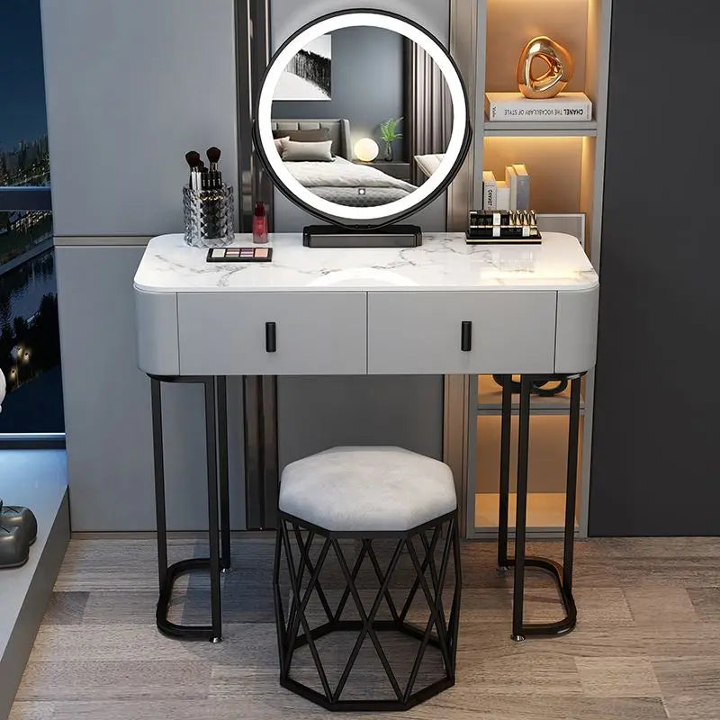 Nordic Modern Minimalist Bedroom Furniture Dresser With LED Mirror Light Luxury Makeup Tables With Drawers Ins vanity desk