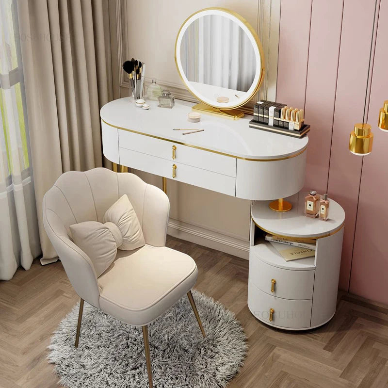 Nordic Advanced LED Mirror Dressers Minimalist Modern Bedroom Furniture Dresser Luxury Makeup Storage Cabinet Dressing Table