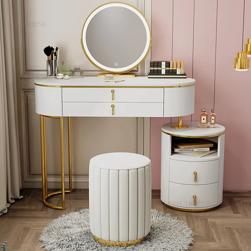 Nordic Advanced LED Mirror Dressers Minimalist Modern Bedroom Furniture Dresser Luxury Makeup Storage Cabinet Dressing Table