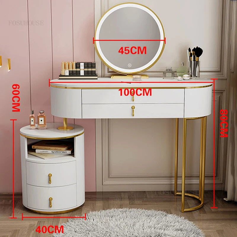 Nordic Advanced LED Mirror Dressers Minimalist Modern Bedroom Furniture Dresser Luxury Makeup Storage Cabinet Dressing Table