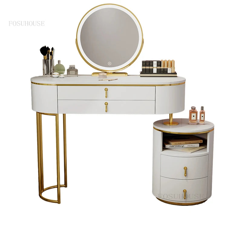 Nordic Advanced LED Mirror Dressers Minimalist Modern Bedroom Furniture Dresser Luxury Makeup Storage Cabinet Dressing Table