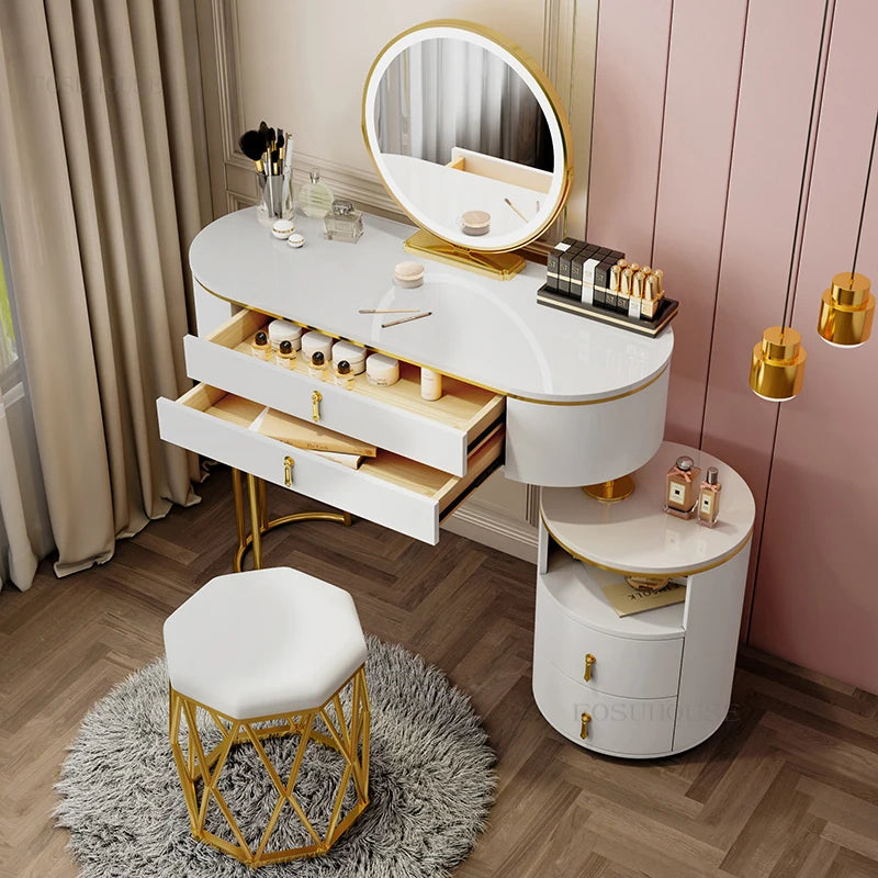 Nordic Advanced LED Mirror Dressers Minimalist Modern Bedroom Furniture Dresser Luxury Makeup Storage Cabinet Dressing Table