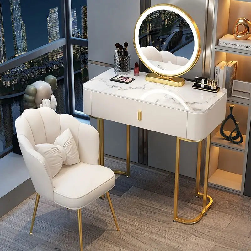 Nordic Modern Minimalist Bedroom Furniture Dresser With LED Mirror Light Luxury  Makeup Tables With Drawers Ins vanity desk