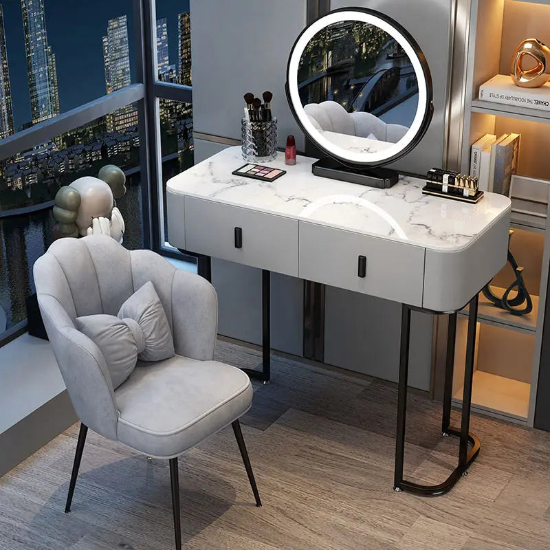 Nordic Modern Minimalist Bedroom Furniture Dresser With LED Mirror Light Luxury  Makeup Tables With Drawers Ins vanity desk