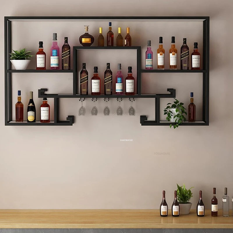 Nordic Iron Art Wine Cabinets Creative Bar Furniture Home with Lighted Wine Rack Decoration Restaurant Wall-mounted Storage Rack