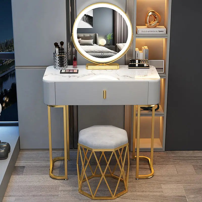 Nordic Modern Minimalist Bedroom Furniture Dresser With LED Mirror Light Luxury  Makeup Tables With Drawers Ins vanity desk