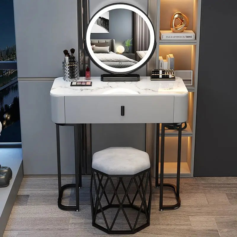 Nordic Modern Minimalist Bedroom Furniture Dresser With LED Mirror Light Luxury  Makeup Tables With Drawers Ins vanity desk