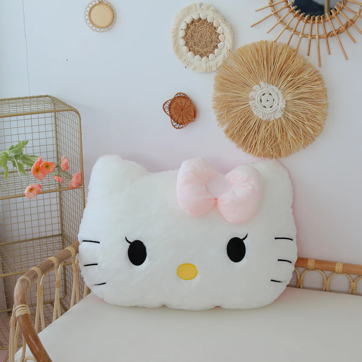 Sanrio Hello Kitty Plush Toy Soft Cuddly Pillow Comfortable Back Cushion Sofa Decorative Pillow Hug Plushies Xmas Gifts For Girl