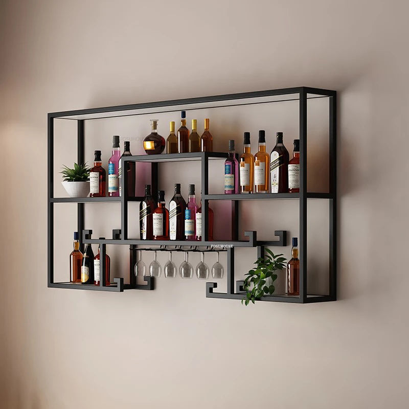 Nordic Iron Art Wine Cabinets Creative Bar Furniture Home with Lighted Wine Rack Decoration Restaurant Wall-mounted Storage Rack