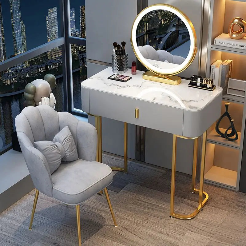 Nordic Modern Minimalist Bedroom Furniture Dresser With LED Mirror Light Luxury  Makeup Tables With Drawers Ins vanity desk