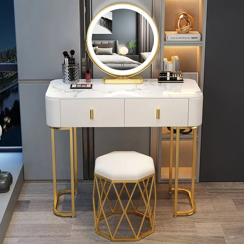 Nordic Modern Minimalist Bedroom Furniture Dresser With LED Mirror Light Luxury  Makeup Tables With Drawers Ins vanity desk