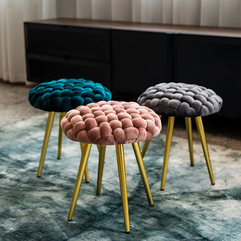 Nordic Creative Vanity Stool Living Room Shoe Changing Low Stool  Makeup Velvet Design Small Ottoman Home Furniture Hand Made