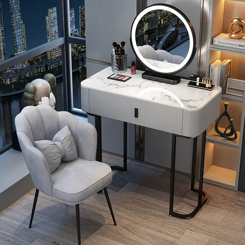 Nordic Modern Minimalist Bedroom Furniture Dresser With LED Mirror Light Luxury  Makeup Tables With Drawers Ins vanity desk