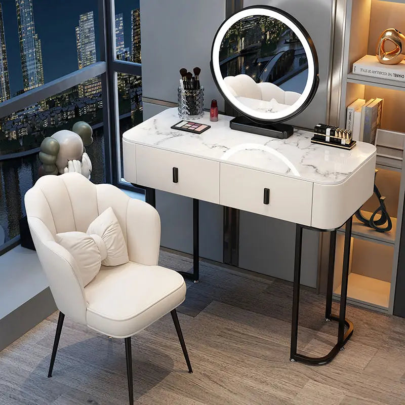 Nordic Modern Minimalist Bedroom Furniture Dresser With LED Mirror Light Luxury  Makeup Tables With Drawers Ins vanity desk