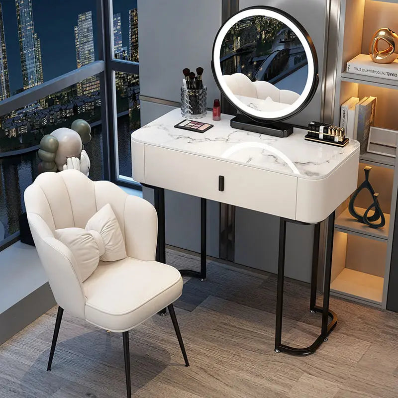 Nordic Modern Minimalist Bedroom Furniture Dresser With LED Mirror Light Luxury  Makeup Tables With Drawers Ins vanity desk