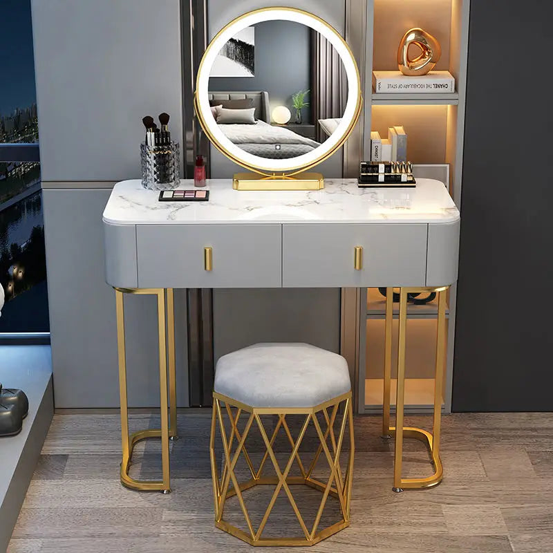 Nordic Modern Minimalist Bedroom Furniture Dresser With LED Mirror Light Luxury  Makeup Tables With Drawers Ins vanity desk