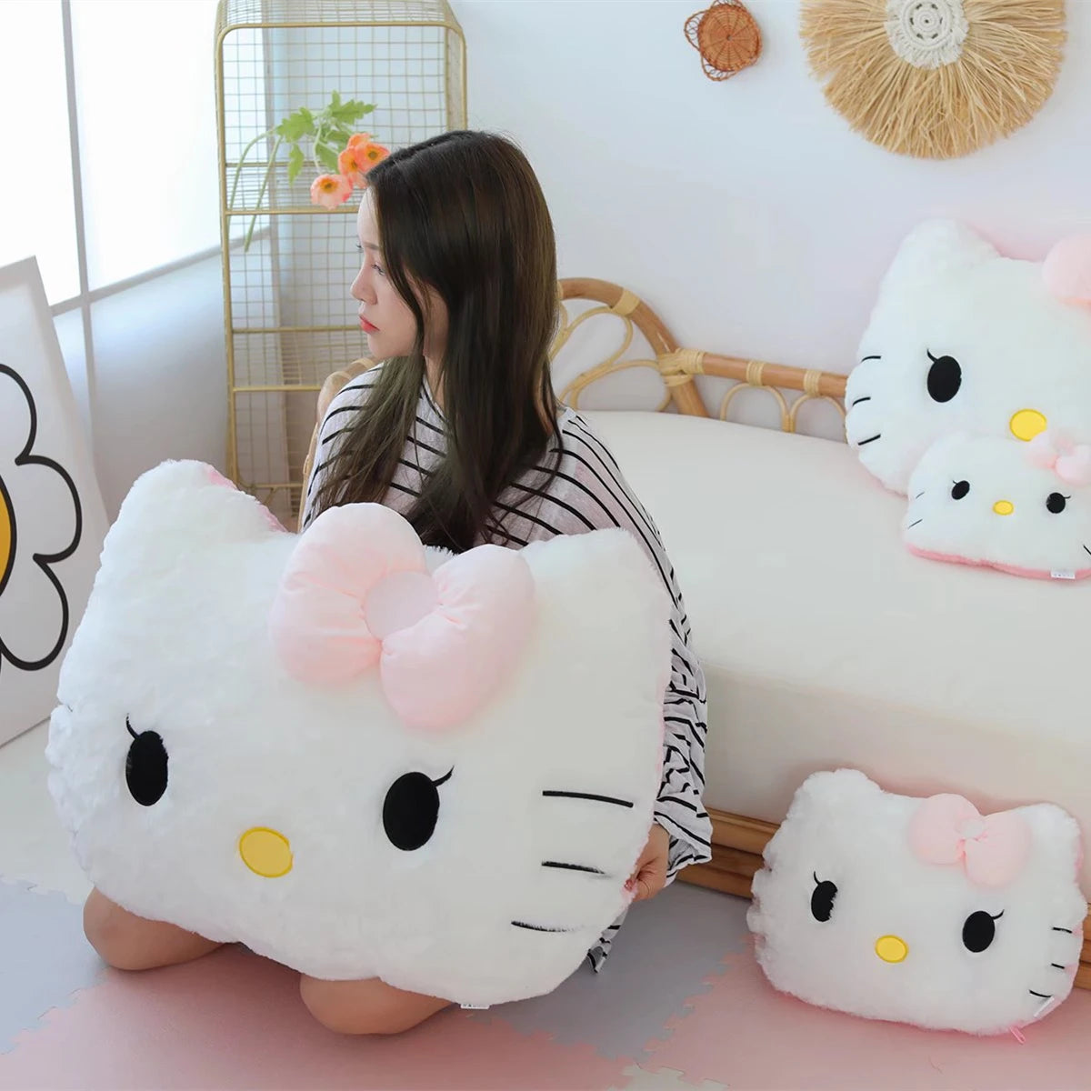 Sanrio Hello Kitty Plush Toy Soft Cuddly Pillow Comfortable Back Cushion Sofa Decorative Pillow Hug Plushies Xmas Gifts For Girl