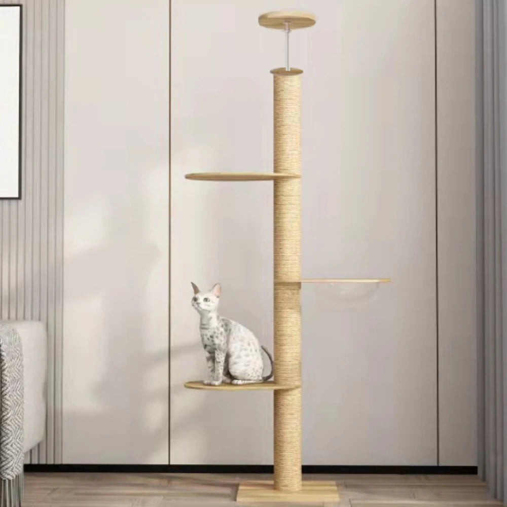 Cats Tree Floor Solid Wooden Pets Furniture Climbing Multifunction Kitten Trees Tower Adjustable Multilayer Cat Climbing Frame