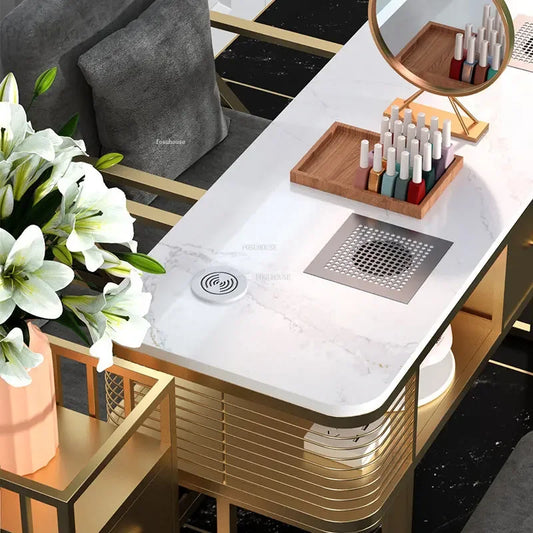 Nordic Beauty Salon Furniture Nail Tables Luxury Commercial Nails Desk with Vacuum Cleaner Minimalist Houshoeld Manicure Table D