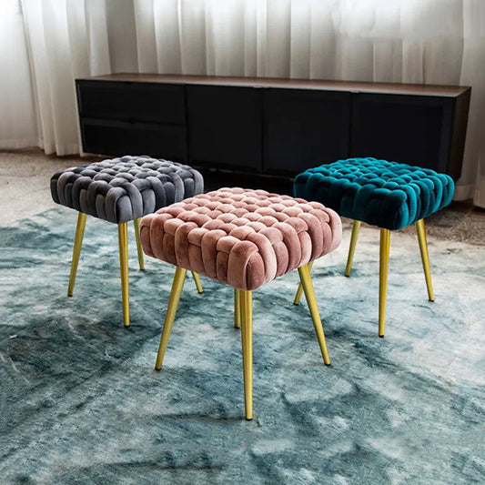 Nordic Creative Vanity Stool Living Room Shoe Changing Low Stool  Makeup Velvet Design Small Ottoman Home Furniture Hand Made