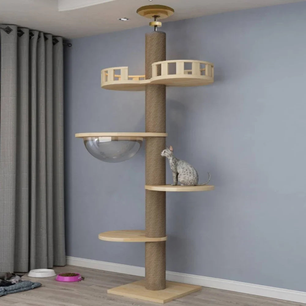 Cats Tree Floor Solid Wooden Pets Furniture Climbing Multifunction Kitten Trees Tower Adjustable Multilayer Cat Climbing Frame