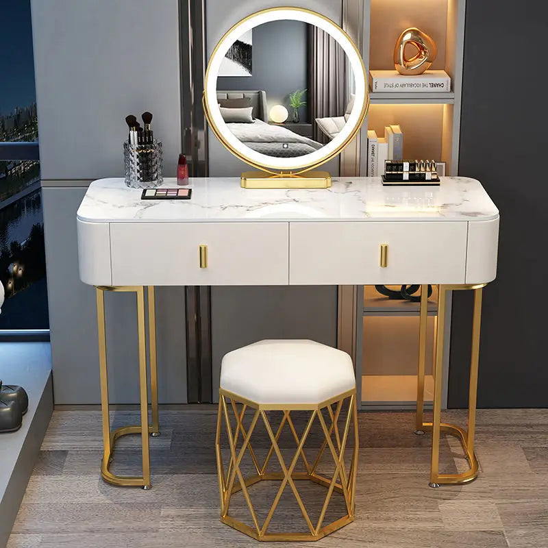 Nordic Modern Minimalist Bedroom Furniture Dresser With LED Mirror Light Luxury  Makeup Tables With Drawers Ins vanity desk