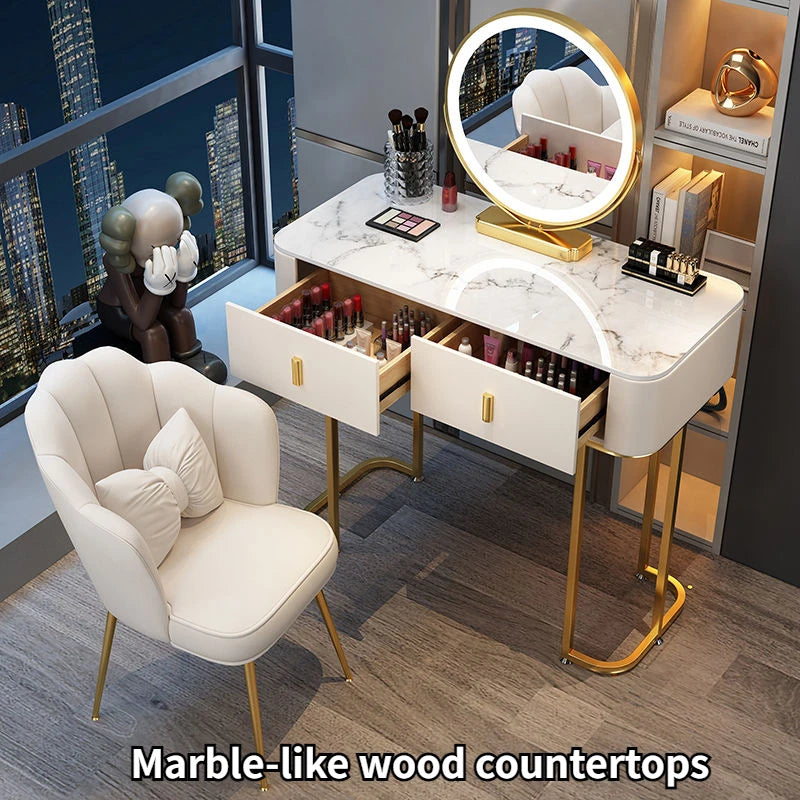 Nordic Modern Minimalist Bedroom Furniture Dresser With LED Mirror Light Luxury  Makeup Tables With Drawers Ins vanity desk