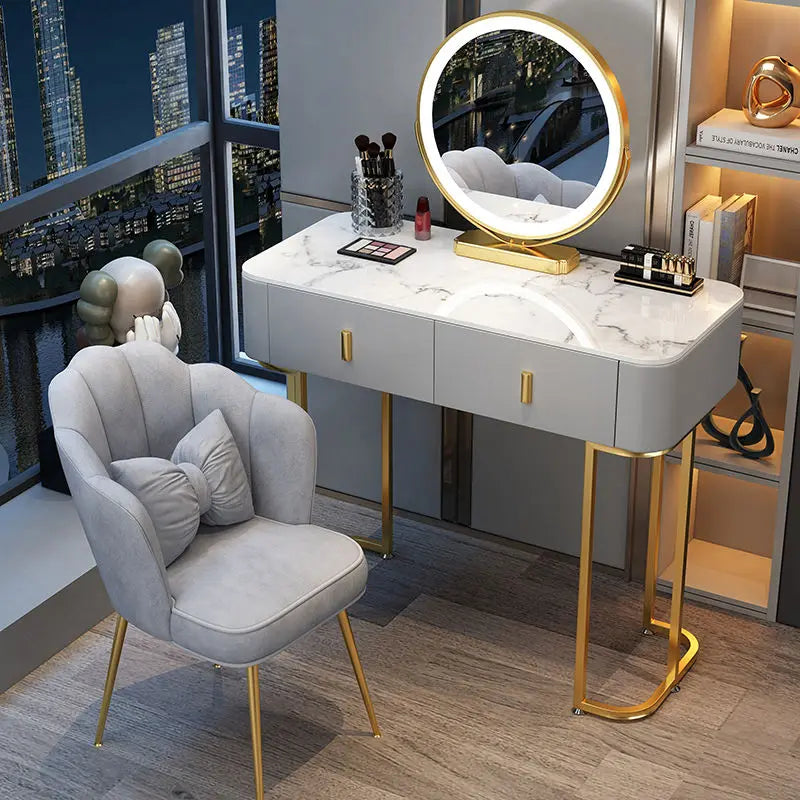 Nordic Modern Minimalist Bedroom Furniture Dresser With LED Mirror Light Luxury  Makeup Tables With Drawers Ins vanity desk