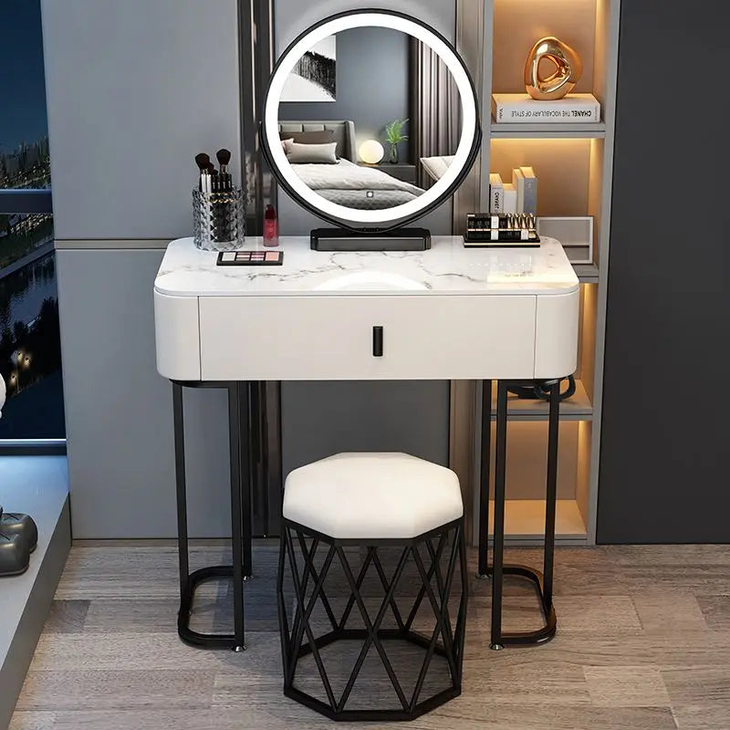 Nordic Modern Minimalist Bedroom Furniture Dresser With LED Mirror Light Luxury  Makeup Tables With Drawers Ins vanity desk